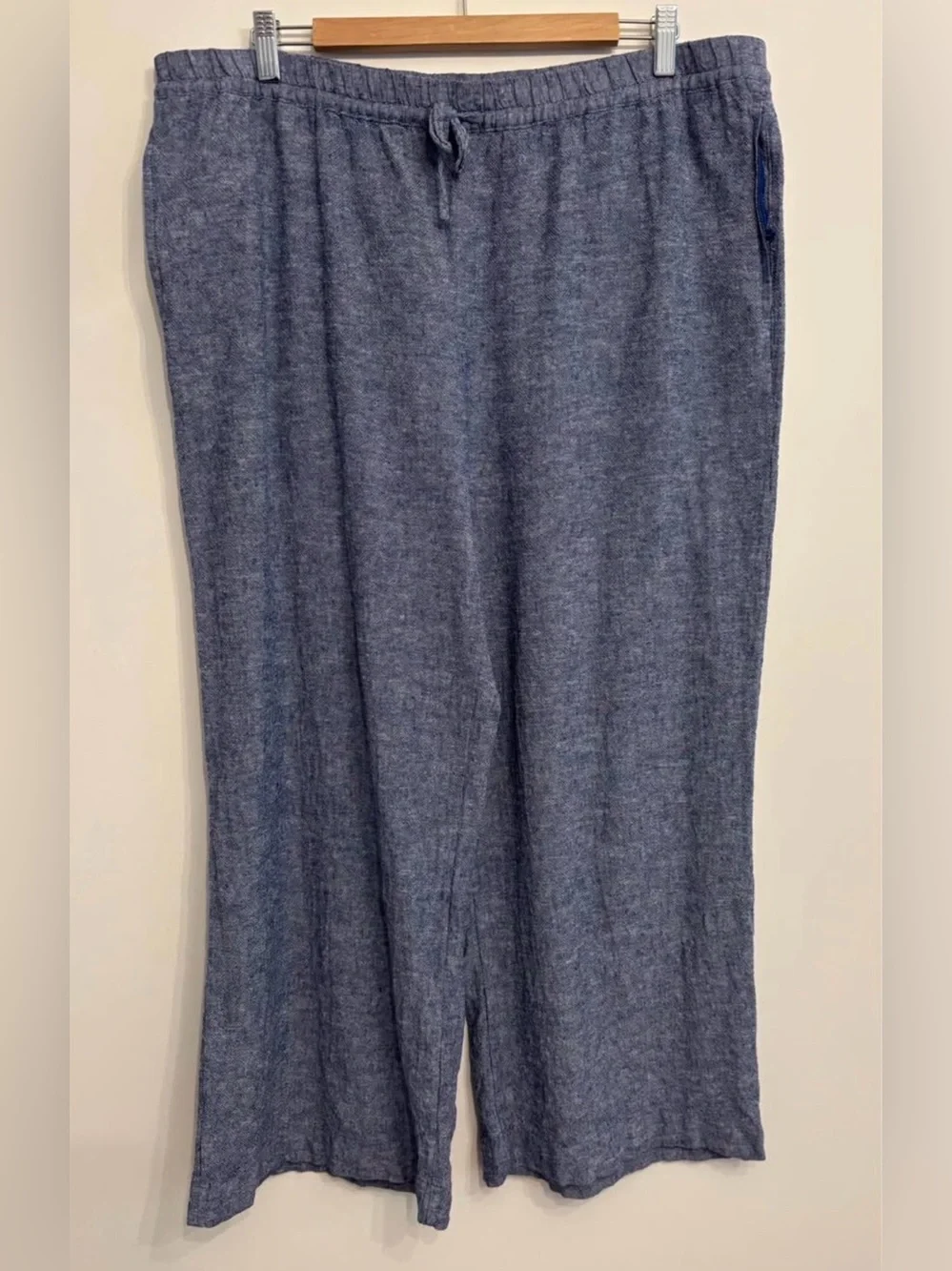 Linen Blend Wide Leg Crop Pants | Blue Chambray | Coastal Minimalist, XXL - Picture 2 of 11